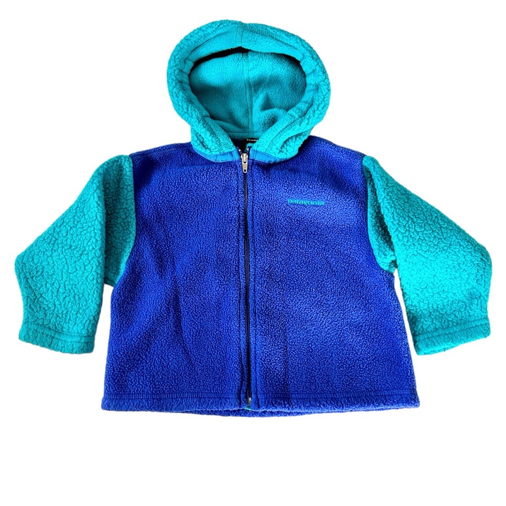 Patagonia Jacket Fleece Hooded Full Zip Blue Green Colorblock Vintage 90’s 24 mo